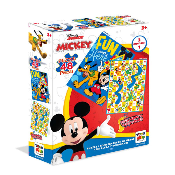 2 En 1 Puzzle 48 + Escalera Y Toboganes Mickey