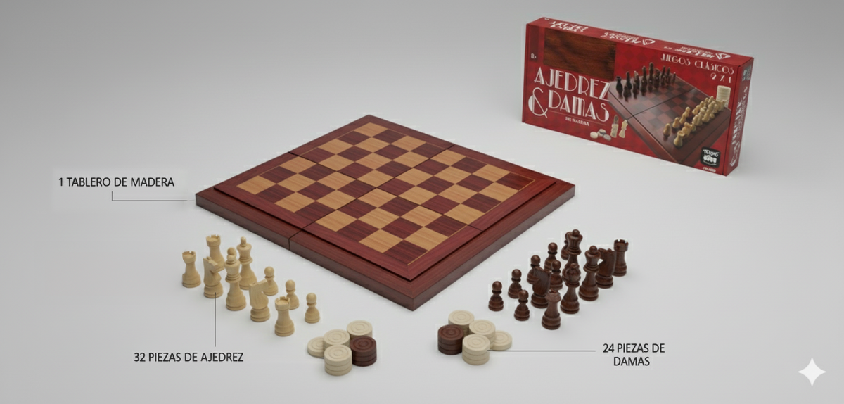 Ajedrez Damas Premium De Madera - Toyng