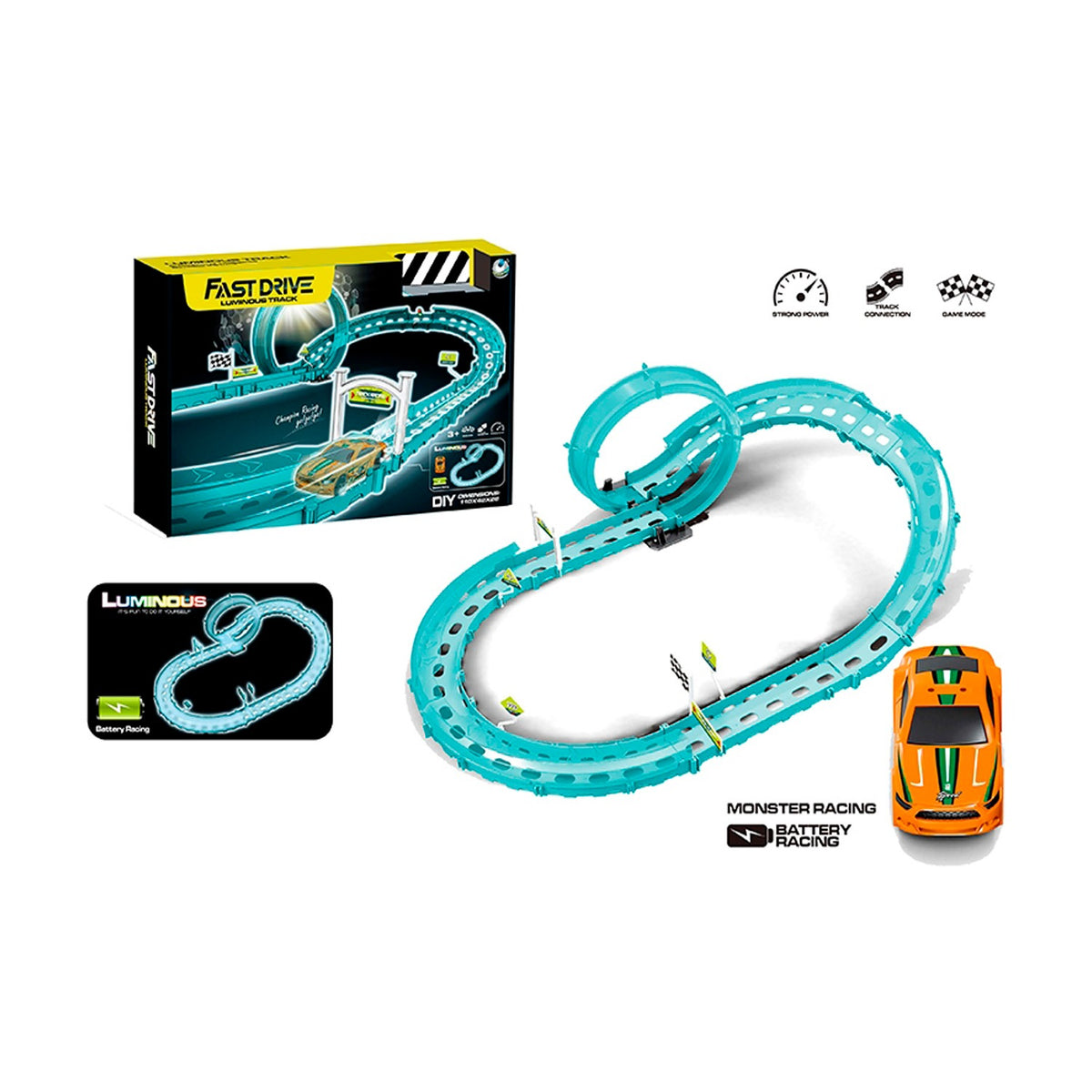 Pista De Auto Luminosa 1 Loop C/ Bateria Recargable