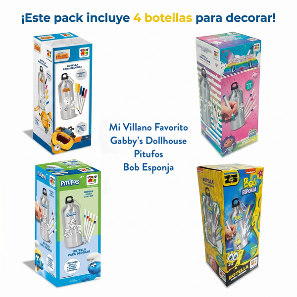 Pack x4 Botellas para Decorar Surtidas Personajes - Toyng Chile