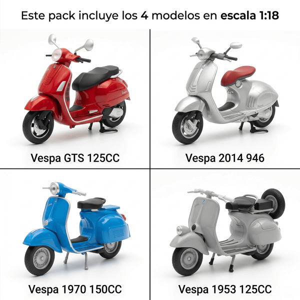 Pack x4 Motos Vespa Welly Escala 1:18 - Toyng Chile