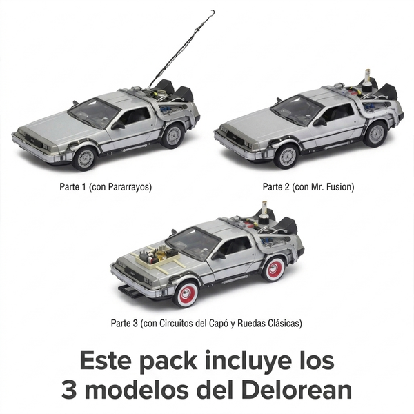 Pack x3 DeLorean Volver al Futuro Trilogía Welly 1:24