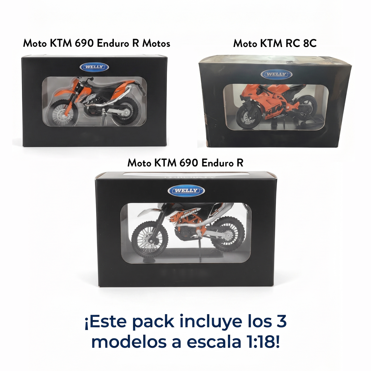 Pack x3 Motos KTM Welly Escala 1:18