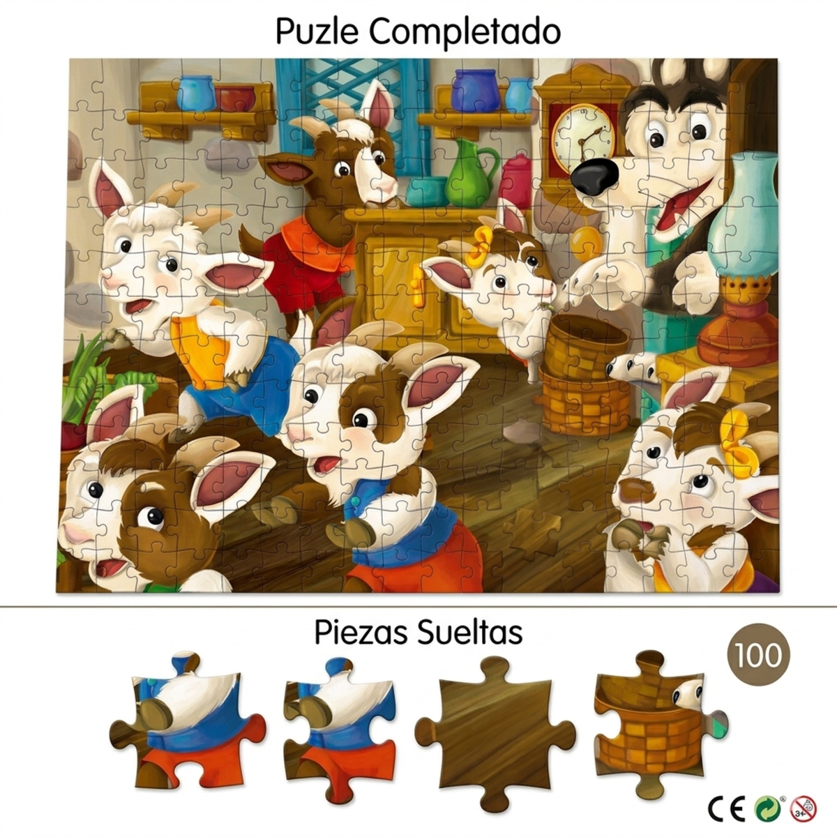 Puzzle 100 Pcs - El Lobo Y Los Chivitos - Toyng Chile